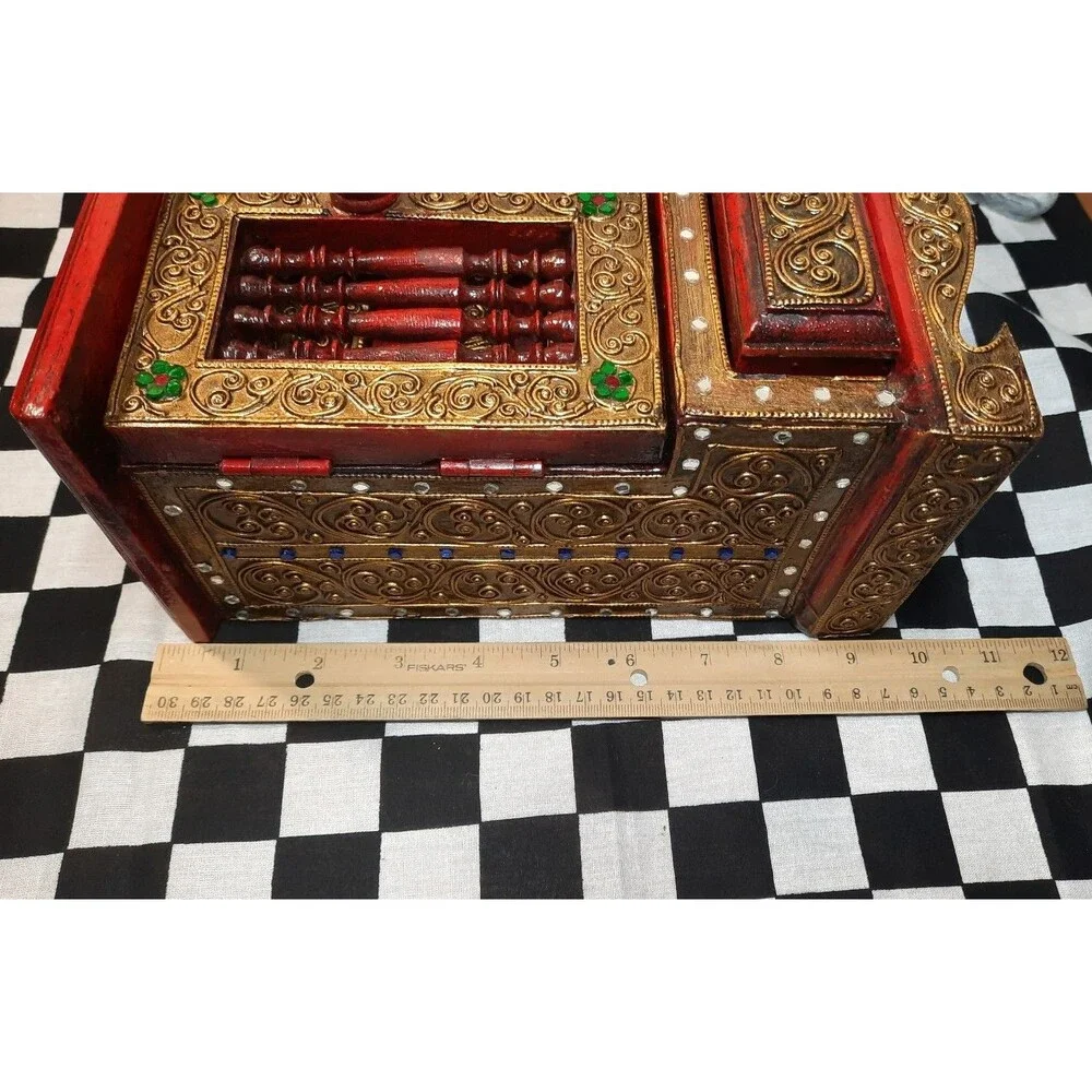 Vintage Handcrafted Thai Lanna Wooden Jewelry Box Armoire